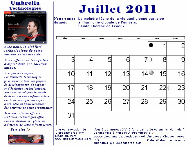 Votre cyber calendrier de Jullet 2011