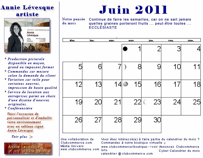 Votre cyber calendrier de Juin 2011