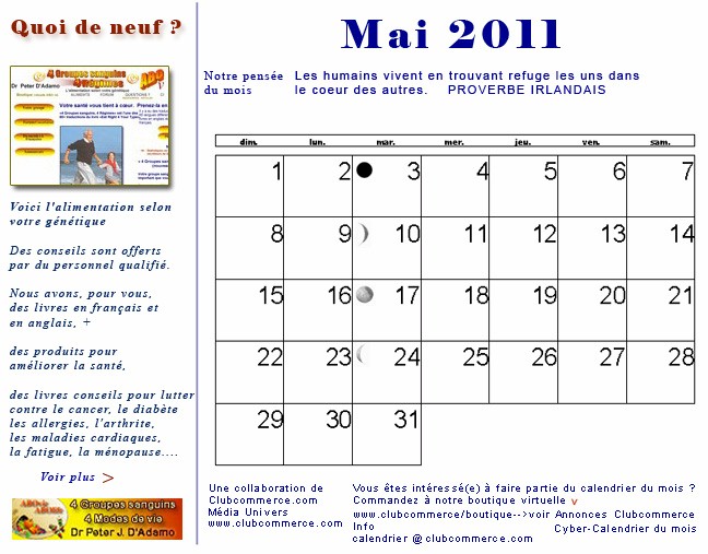 Votre cyber calendrier de Mai 2011