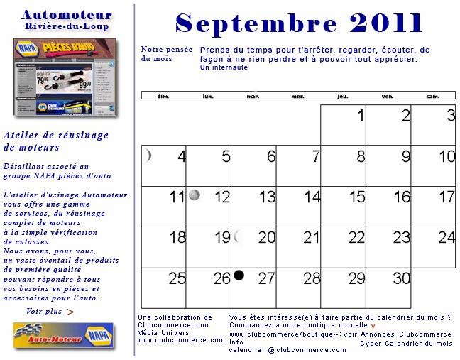 Votre cyber calendrier de Septembre 2011